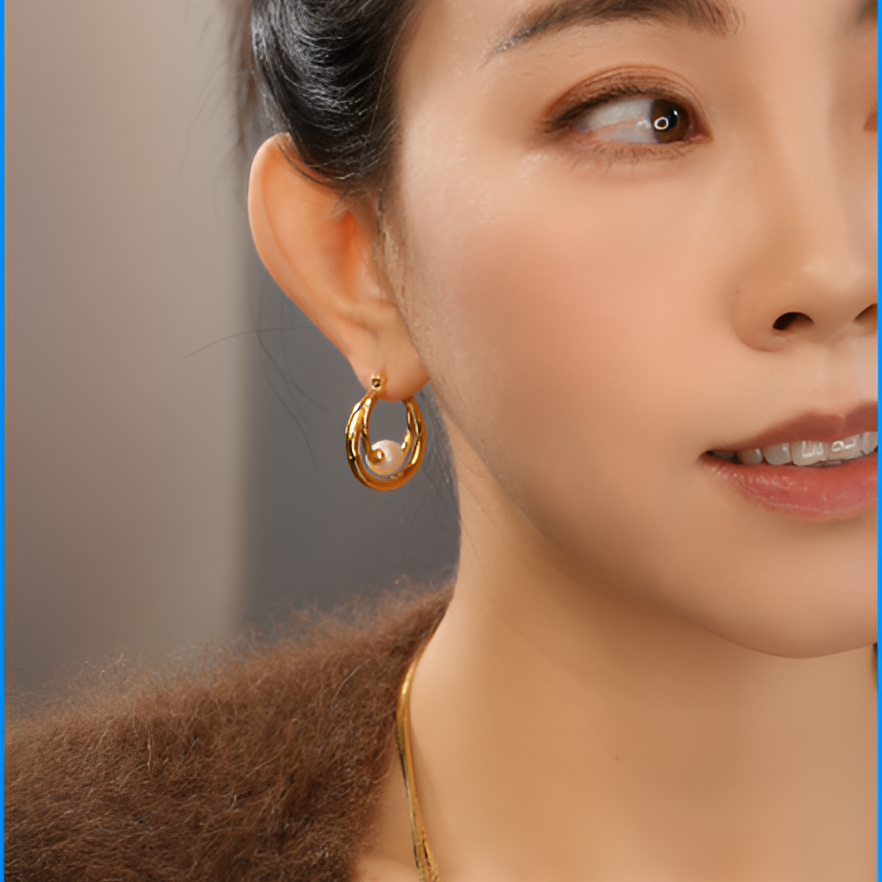 铜合金仿珍珠耳饰 欧美风金属珍珠耳环女百搭耳环独特设计感耳饰