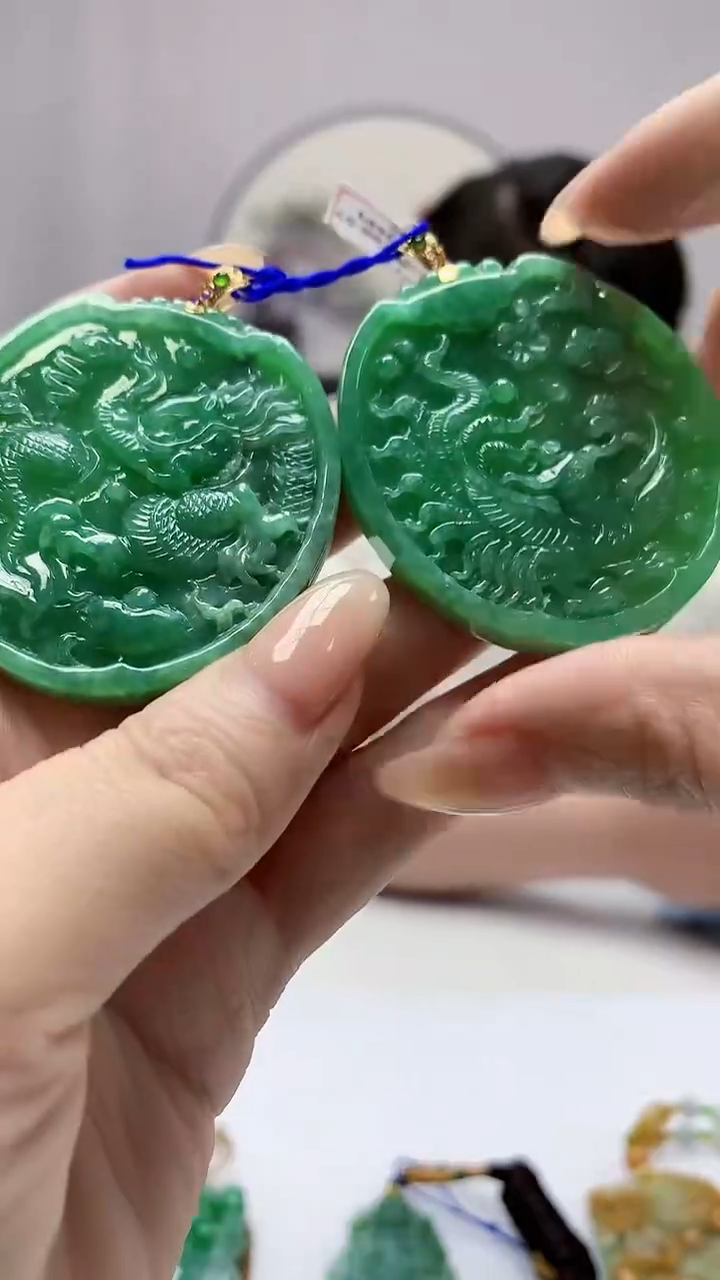 定制翡翠18K金镶嵌5060DD-毛货挂件一对116