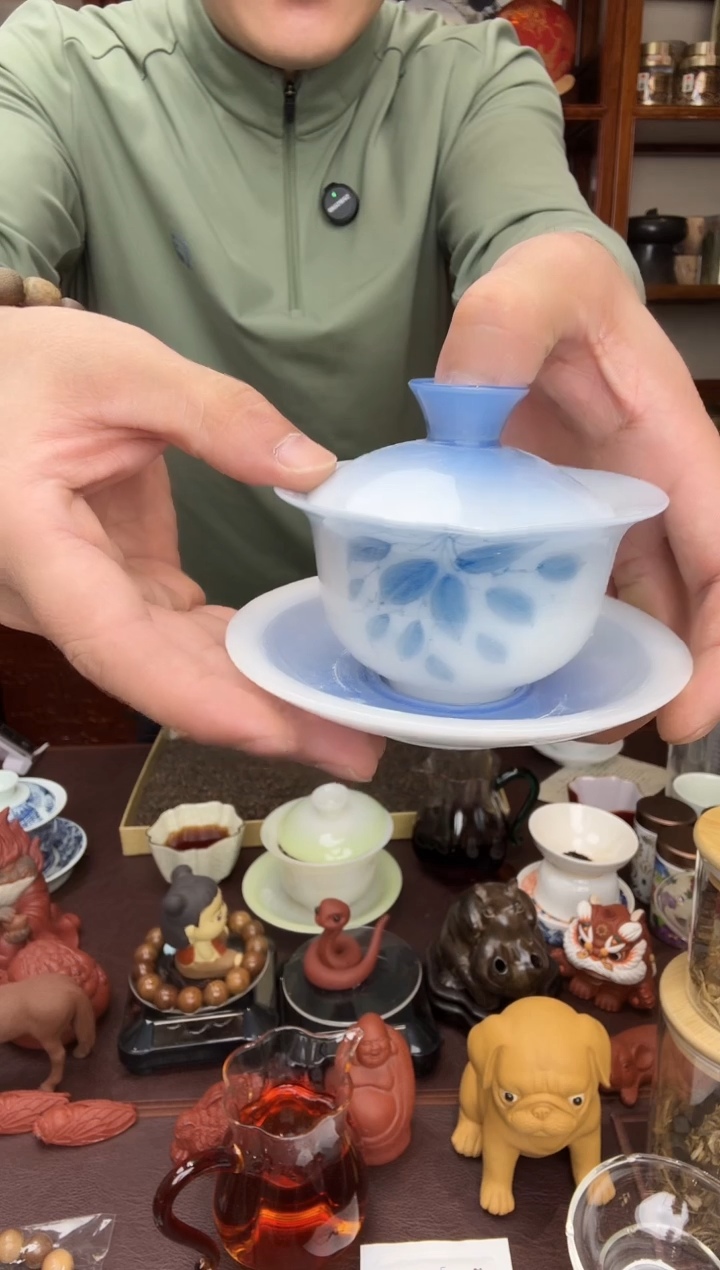 冰种璞玉盖碗手绘