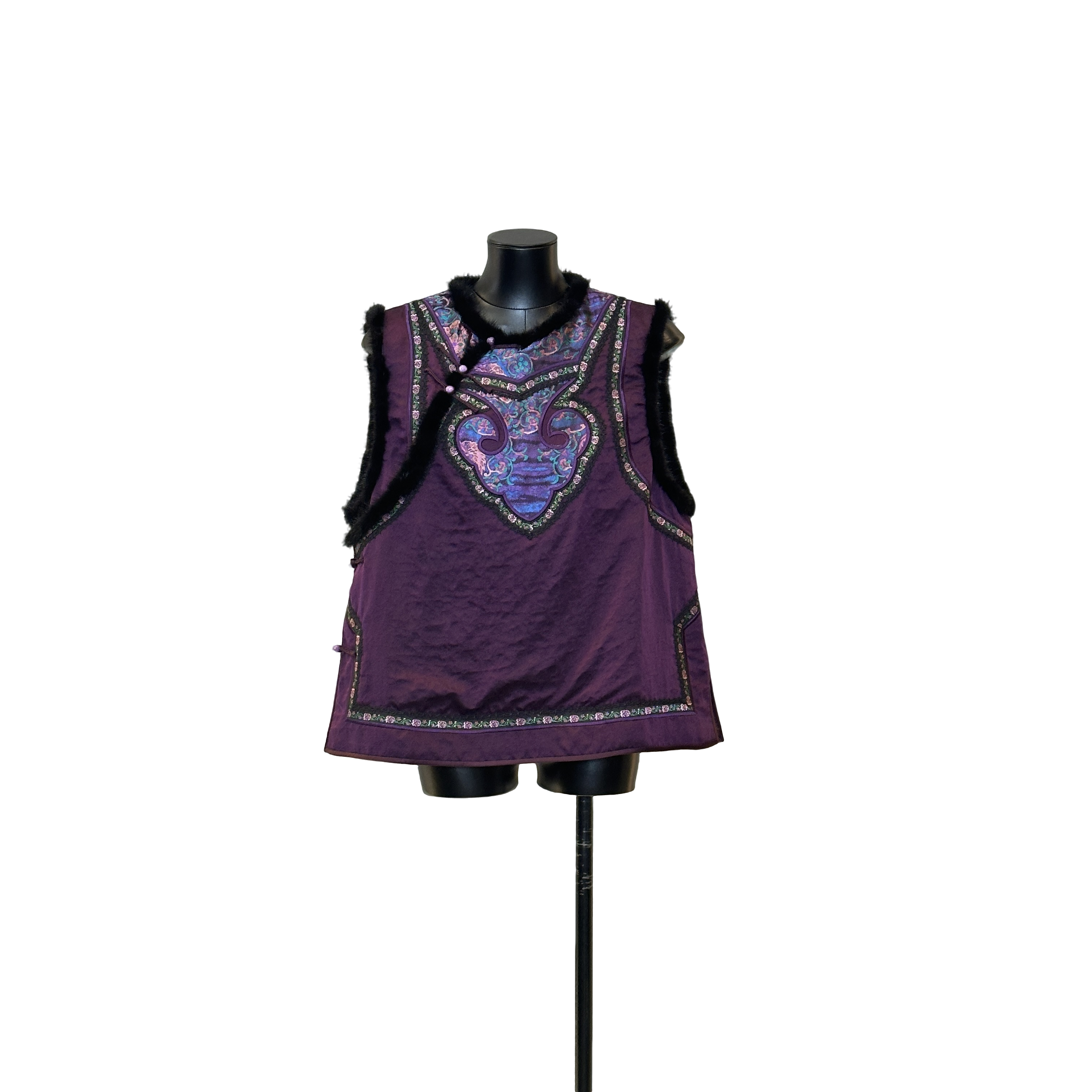 「利琪高订」国风新中式气质轻奢香云纱拼水貂的毛夹棉马甲A7057