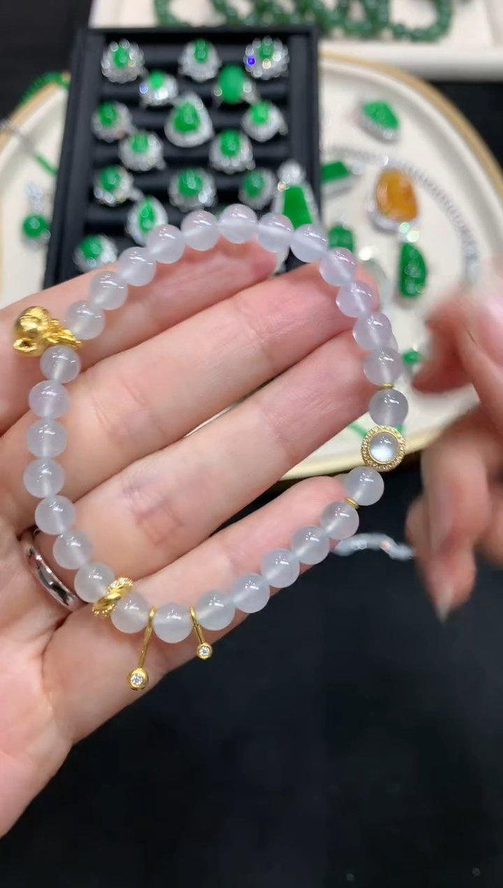 【闪购商品】翡翠手链18K金镶嵌A47|15000