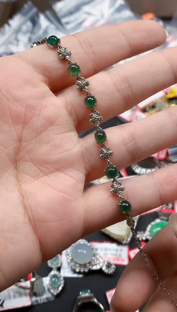 银S925镶嵌戒指翡翠天然A货缅甸翡翠