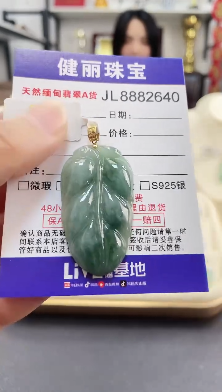 颈饰18K金镶嵌翡翠天然缅甸翡翠 金枝玉叶(一物一证)+银链
