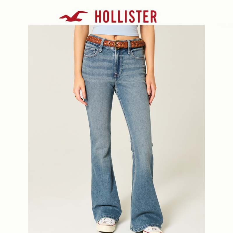 Hollister25秋冬新款辣妹水洗高腰修身喇叭牛仔裤女装355-5556