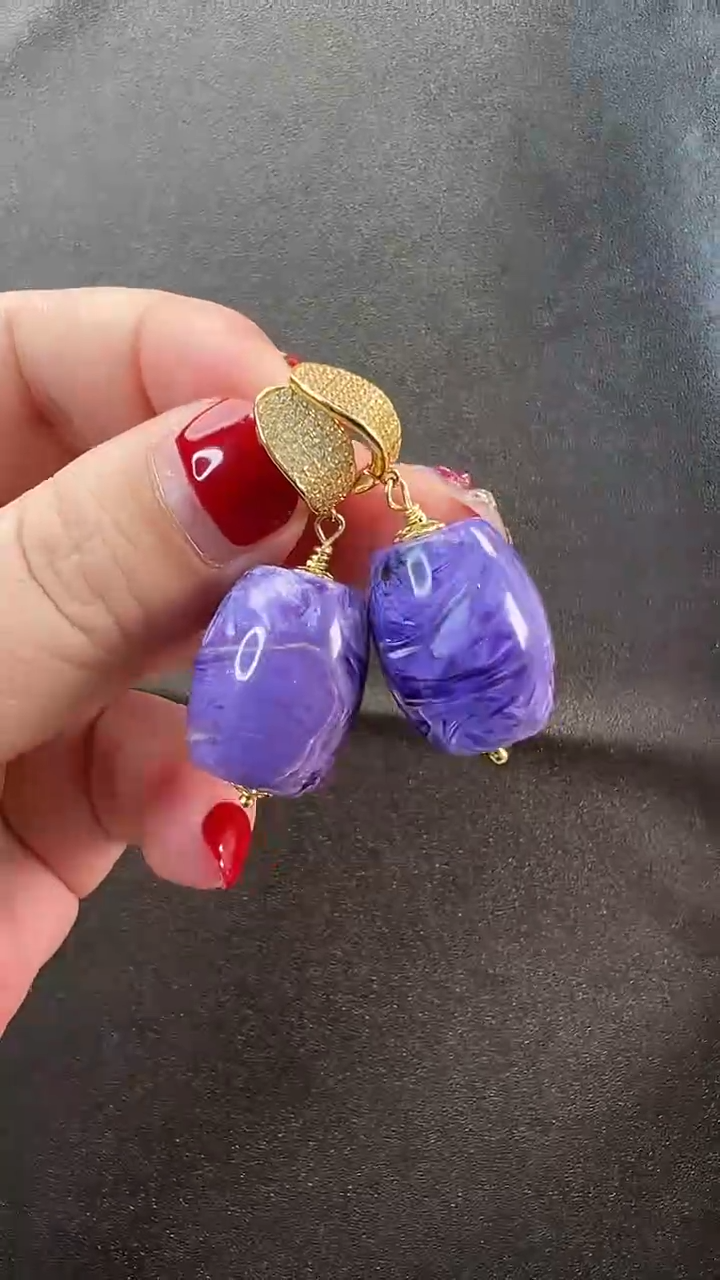 【闪购商品】查罗石（紫龙晶）耳钉未镶嵌耳环