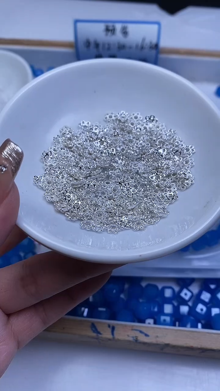 合金散珠玛瑙/玉髓L380 合 琻 银色花托50颗6.8元