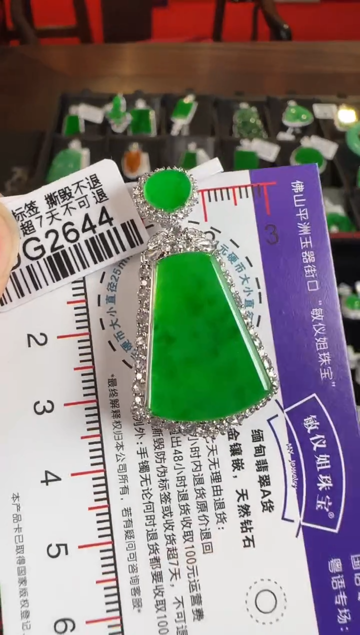 颈饰18K金镶嵌翡翠DG2644 冰辣绿无事牌