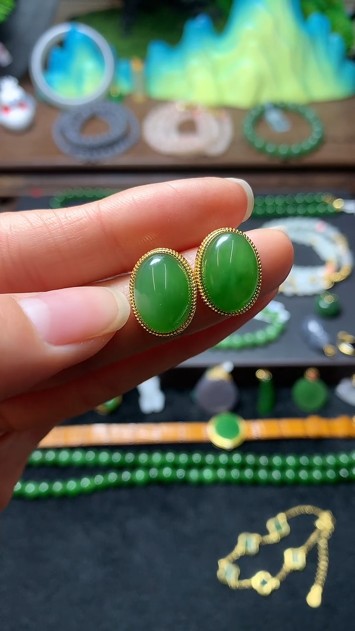 【闪购商品】和田玉耳饰银S925镶嵌耳钉