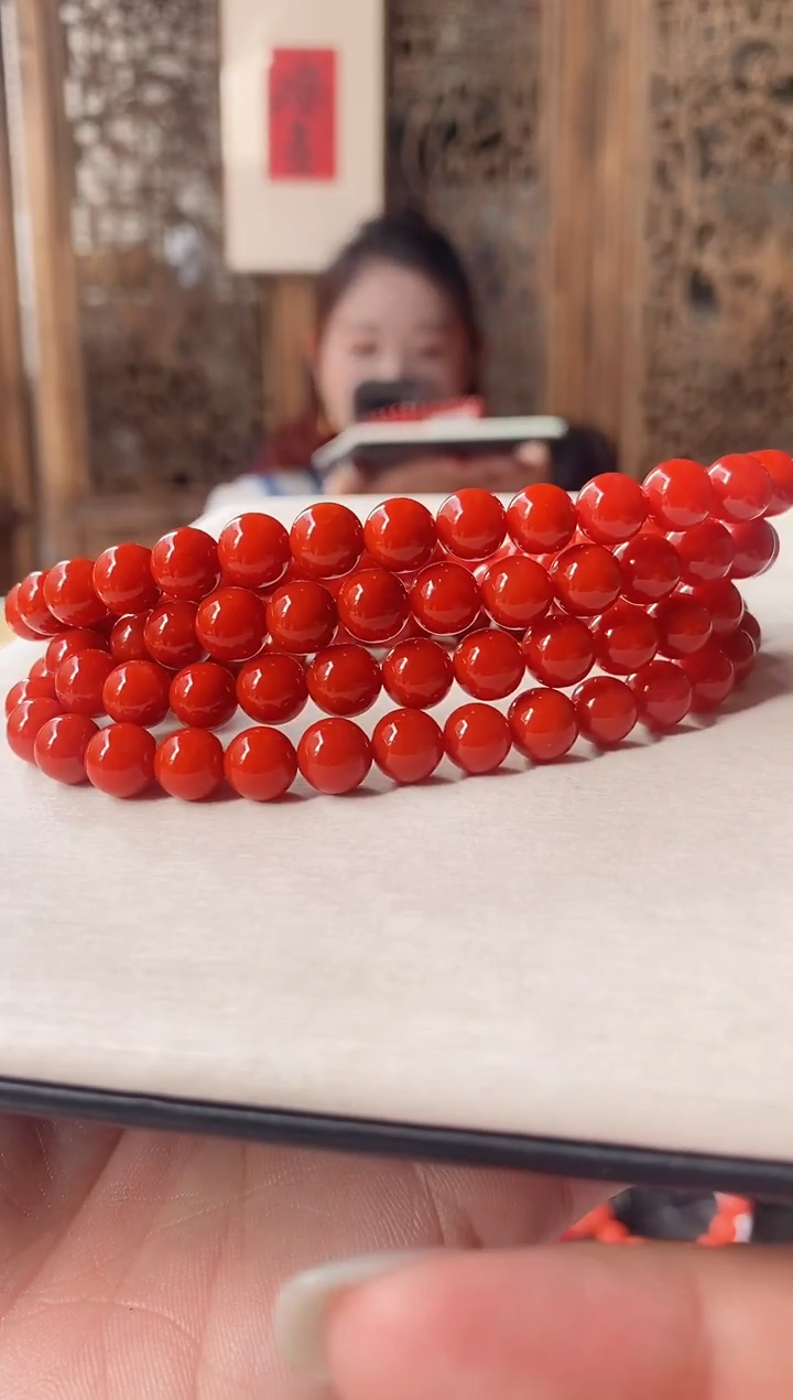 未镶嵌手串南红玛瑙收藏级瓦西玫瑰红南红多圈7.5+mm