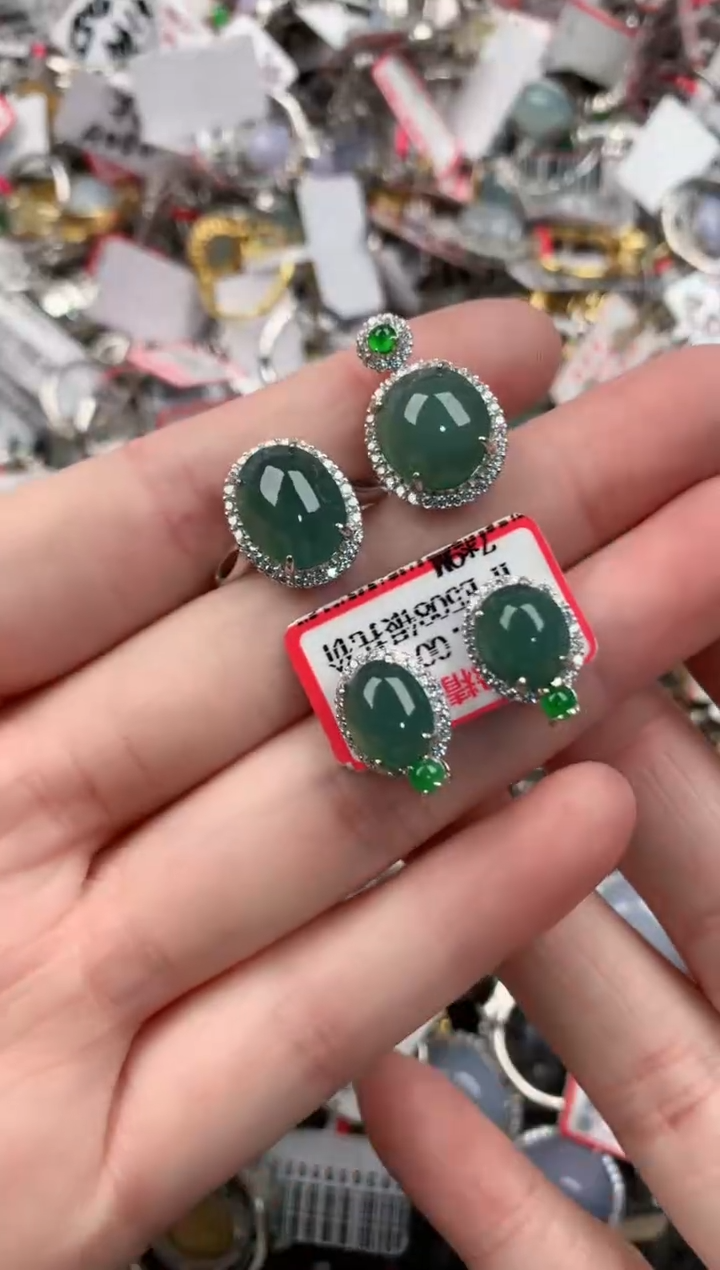 银S925镶嵌戒指翡翠555----9