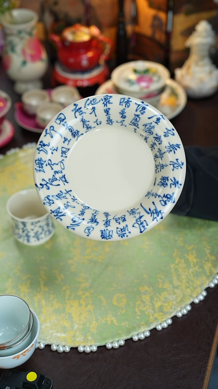 景德镇手工手绘釉下青花雨香斋壶承