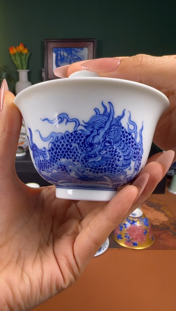 【闪购商品】杯福利 青花 麒麟  盖碗 