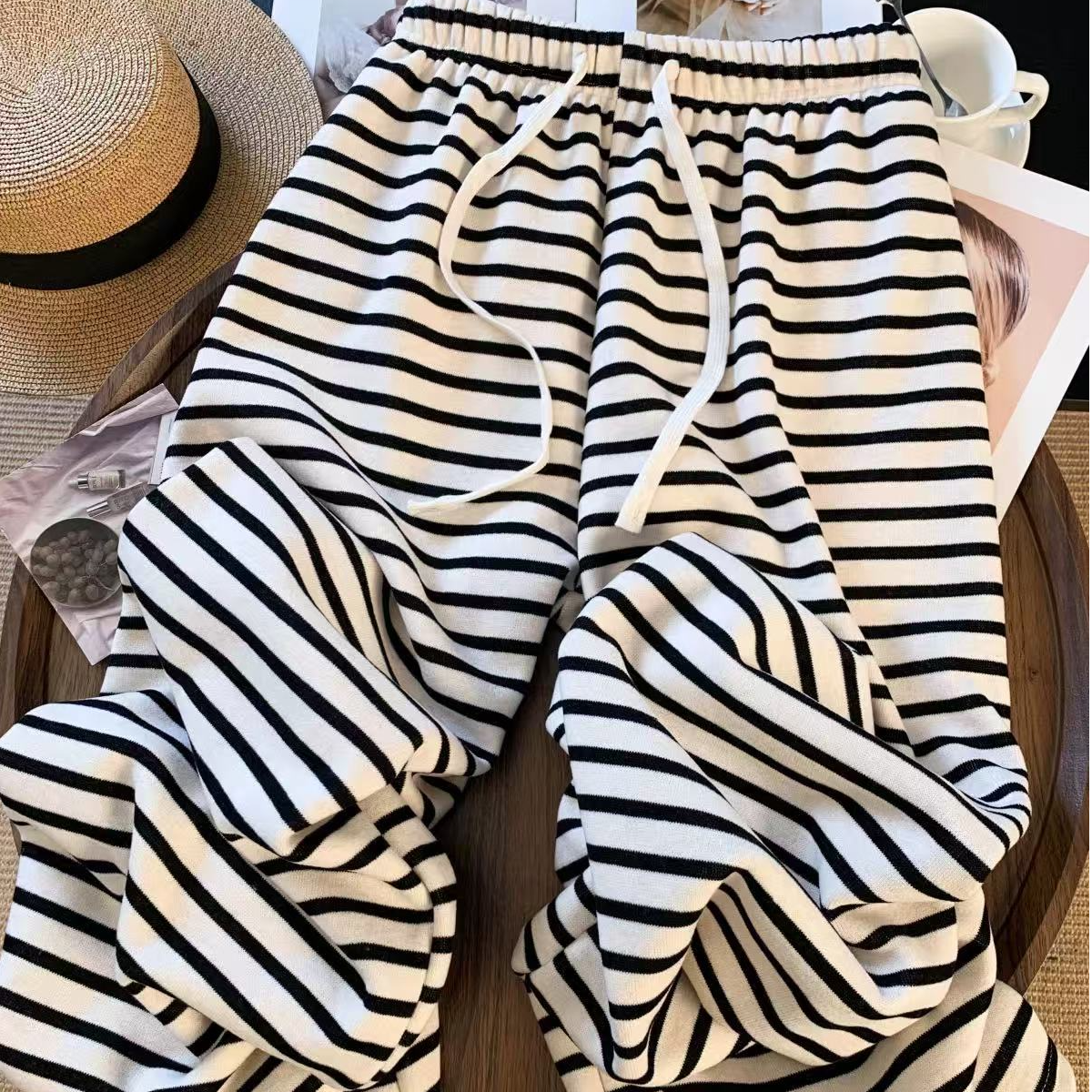 【傲傲精选】洋气条纹休闲阔腿裤
