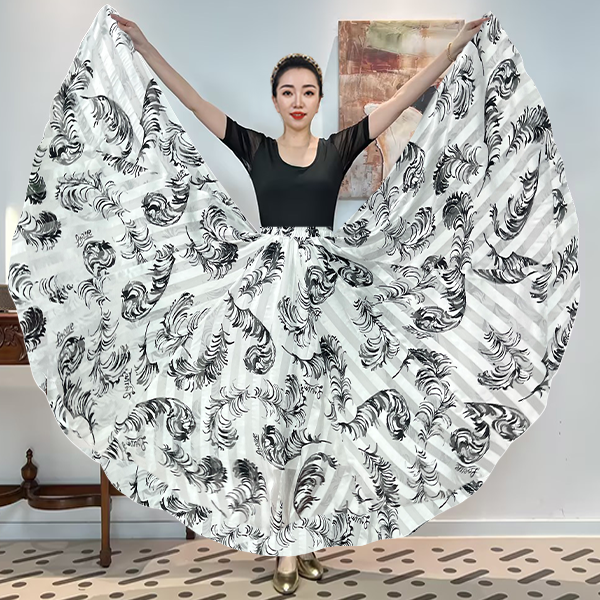 A《‌礼华绘羽》密织雪纺长款大摆时尚全松紧腰大摆半身裙带衬裙