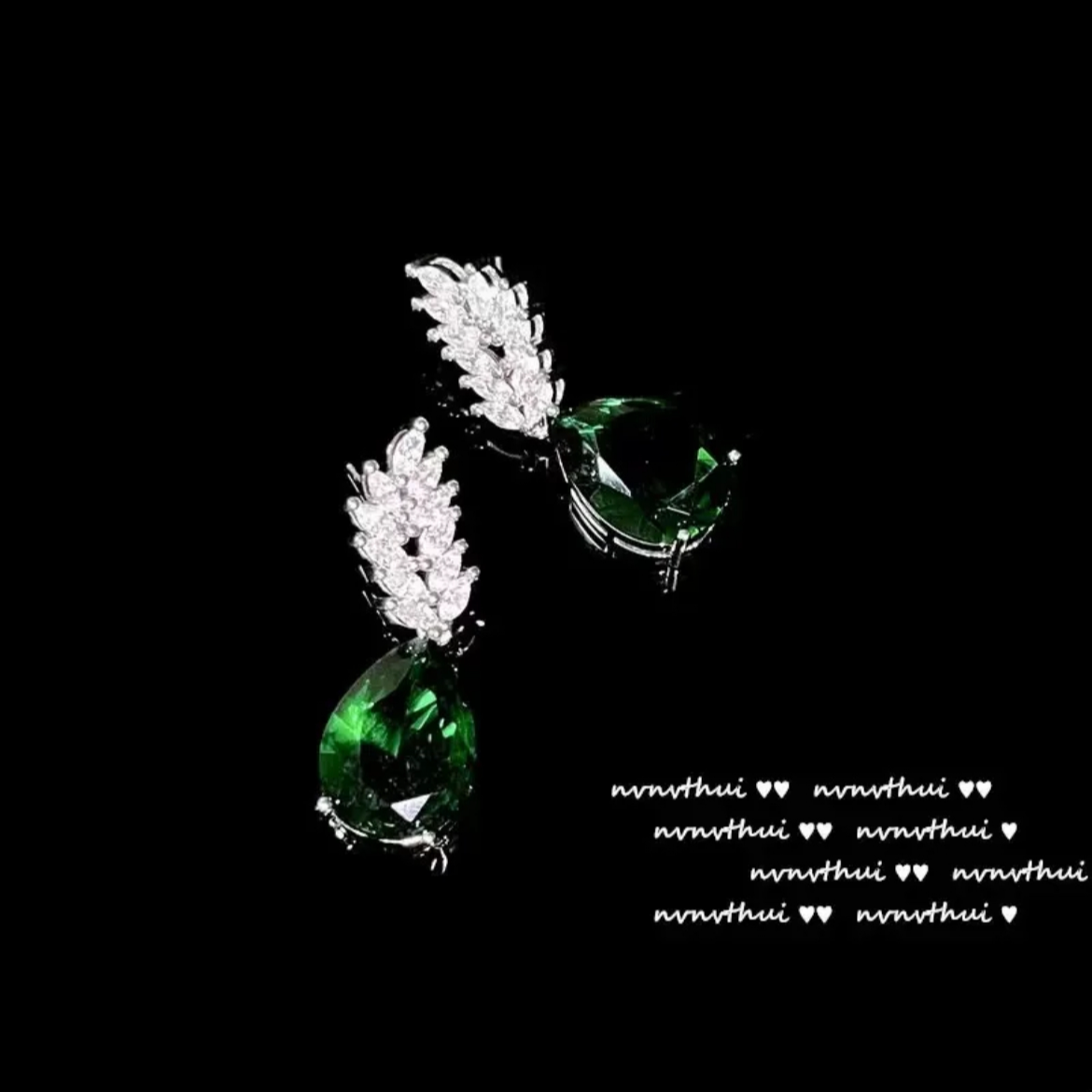 铜合金合成锆石耳饰 长款耳环绿色百搭小众复古宫廷风耳饰-7275-1