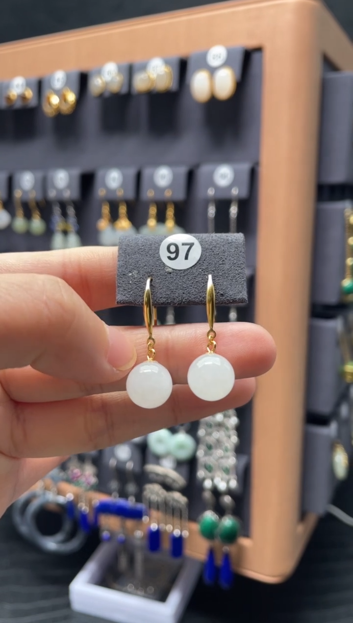 【闪购商品】和田玉耳饰银S925镶嵌0097