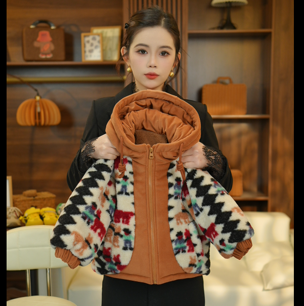 儿童冬季加绒加厚棉服男女宝宝中小童夹棉连帽外套棉袄洋气棉衣潮