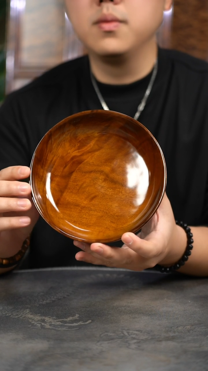 【闪购商品】金丝楠木雕363号阴沉大漆手工点心盘16.5cm