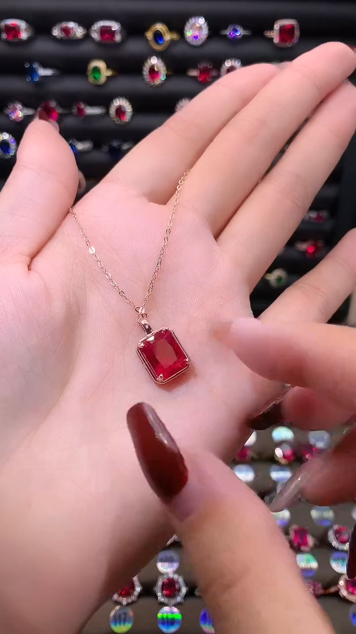 【闪购商品】红宝石吊坠(赠链)银S925镶嵌8.10玫瑰金