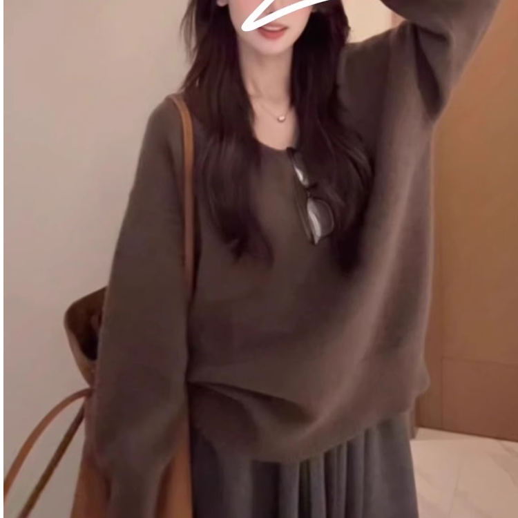 软糯V领针织衫女秋冬慵懒风毛衣2025韩版新款打底衫宽松长袖上衣