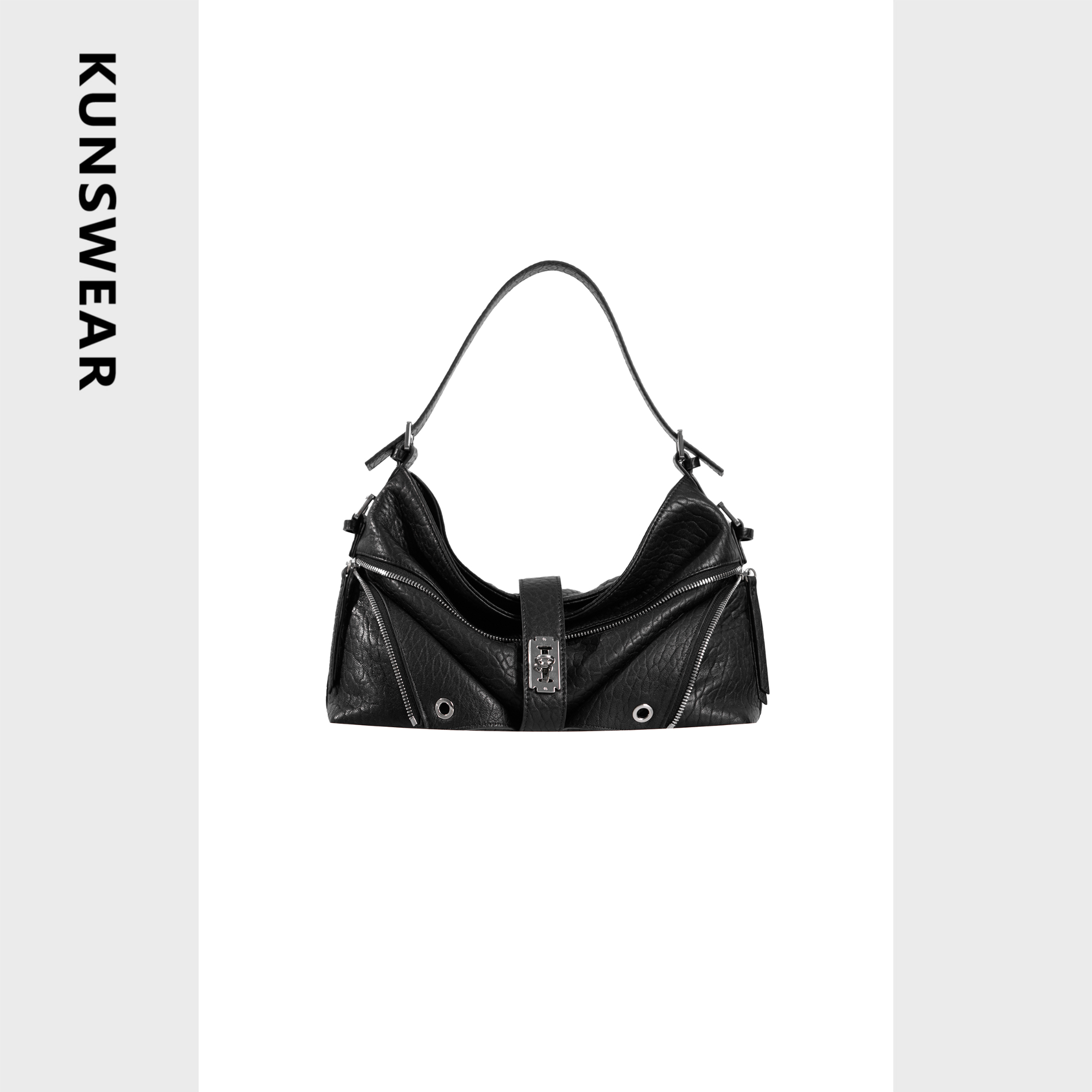 KUNSWEAR/琨丝薇尔25FA 朋克机车风褶皱开口设计手提包 836024100