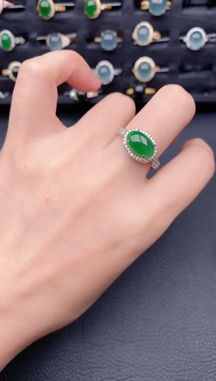 银S925镶嵌戒指翡翠天然a货翡翠375