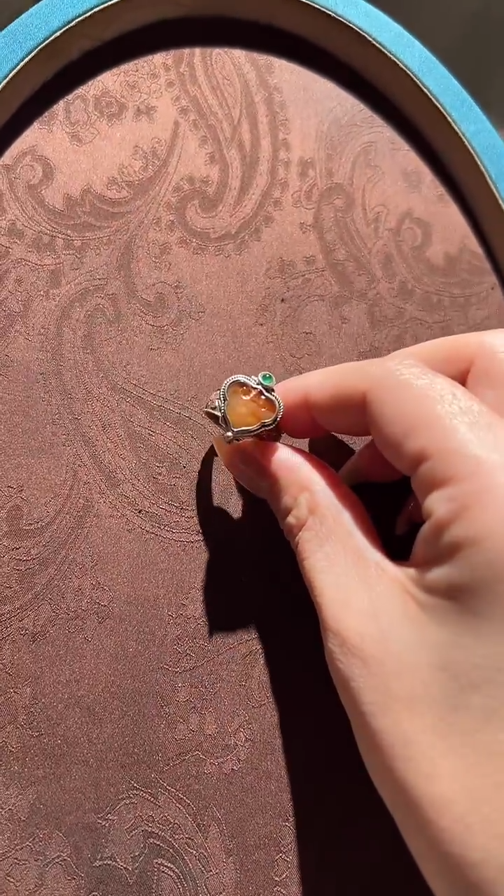 【闪购商品】翡翠戒指银S925镶嵌红翡绿翠 17号