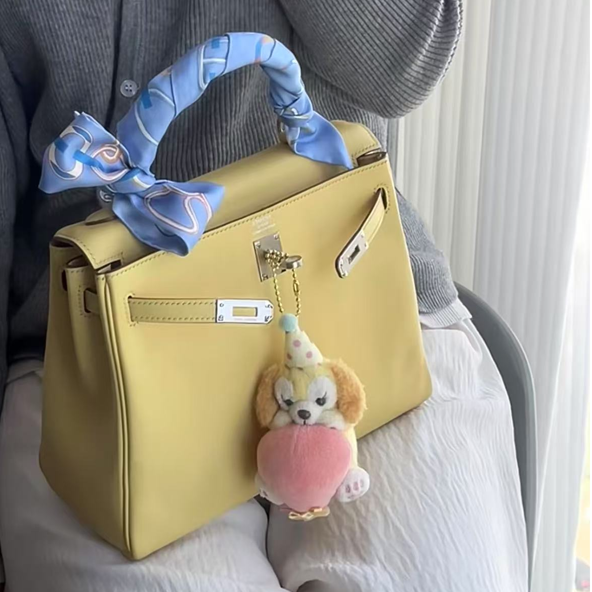 99新 Hermes/爱马仕 kelly25小鸡黄 银扣s皮 框R刻 /