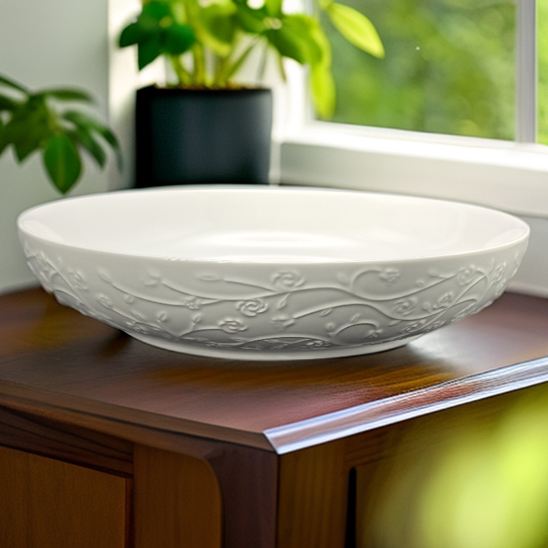 【赫赫家】玫瑰花丛奶白色23.6cm*5cm深盘  高温瓷（拍一发一）