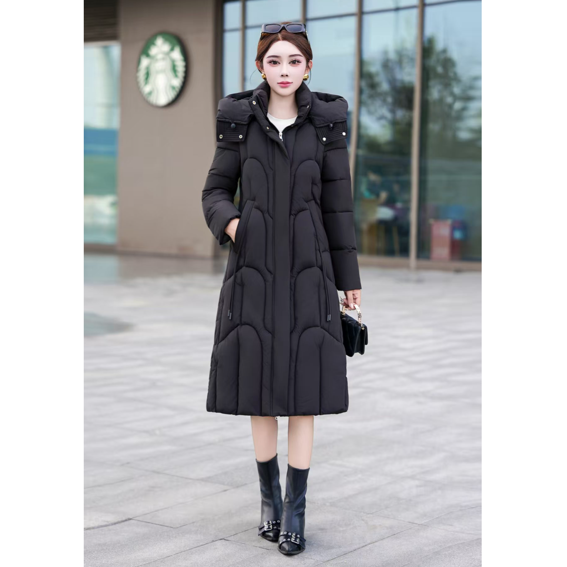 【卡蔻】8507长款保暖新款时尚收腰修身显瘦过膝外套（衣长102左右）