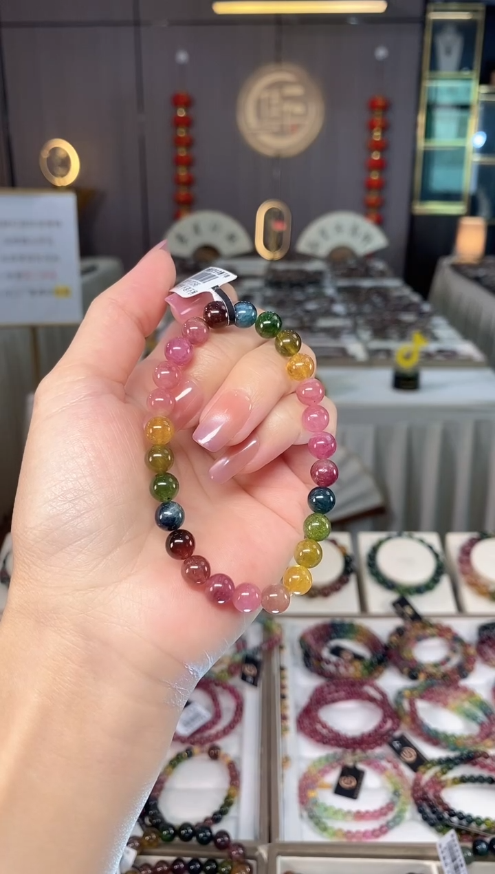 未镶嵌老矿碧玺彩虹单圈手串7mm+碧玺hon多样性发一条