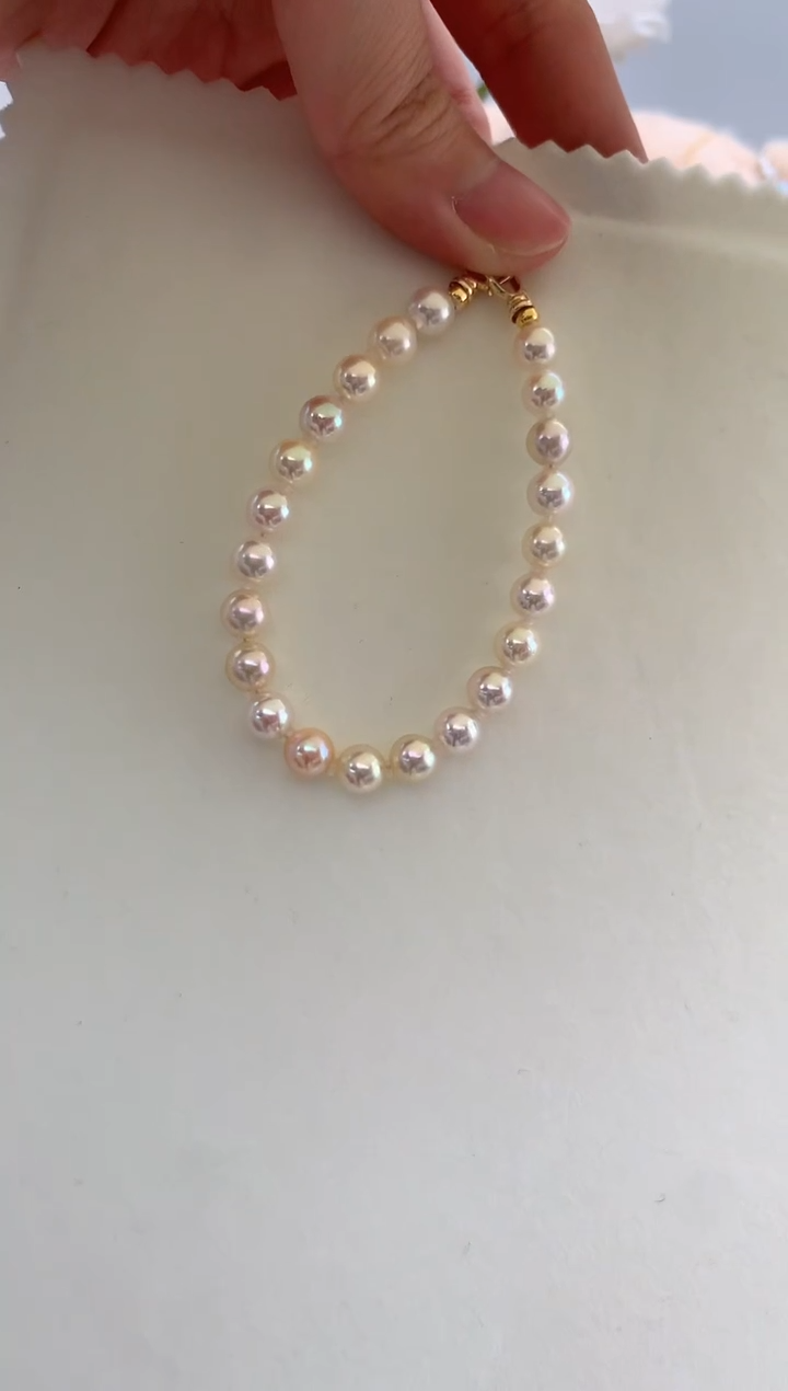 【闪购商品】海水珍珠手绳18K金镶嵌6-7极光糖果