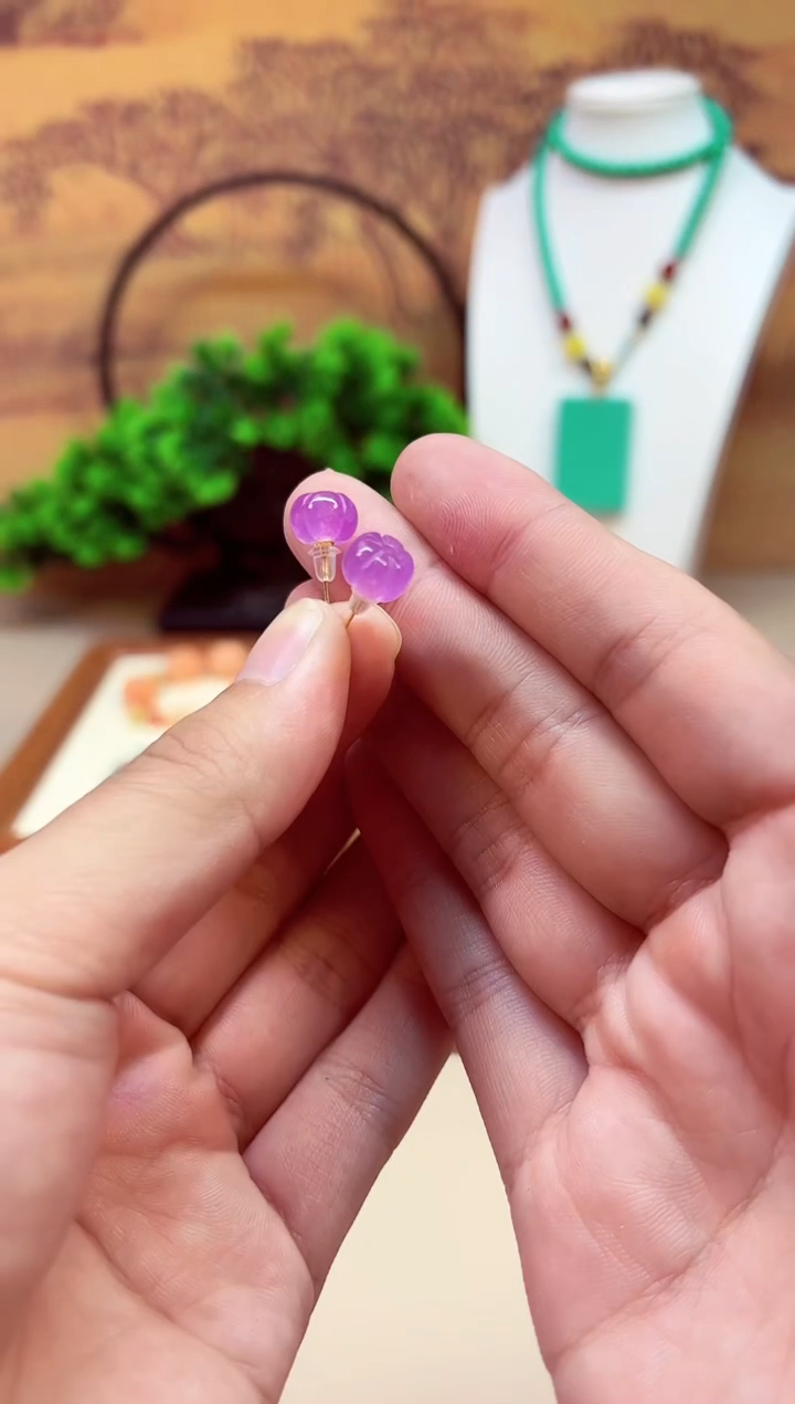 翡翠14K金镶嵌耳饰E362