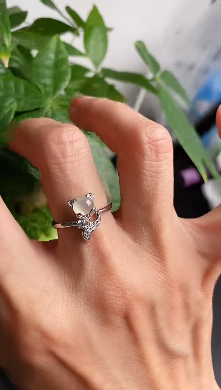 【闪购商品】翡翠戒指银S925镶嵌缅甸天然A货翡翠44   3-