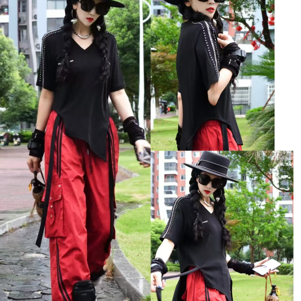 潮牌欧货新款夏季黑色短袖T恤7009款休闲个性时尚