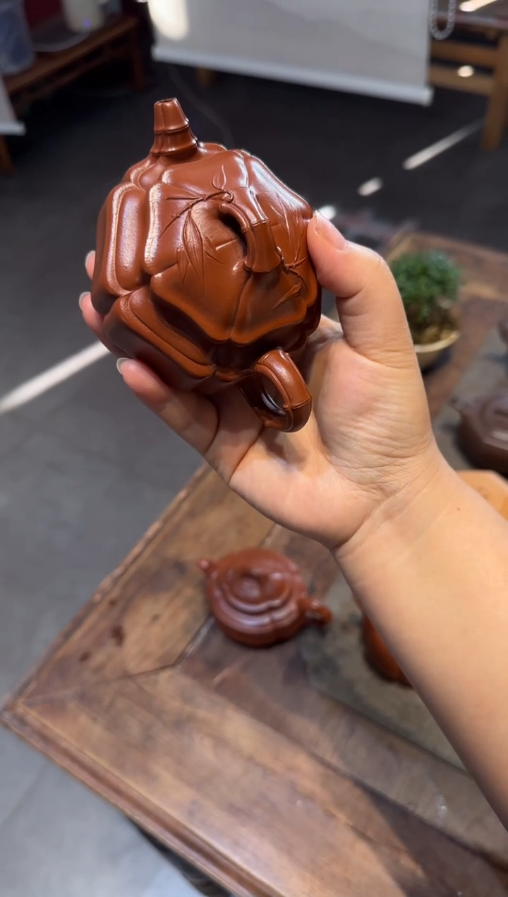 茶壶紫砂阳**土六方海棠双线竹鼓