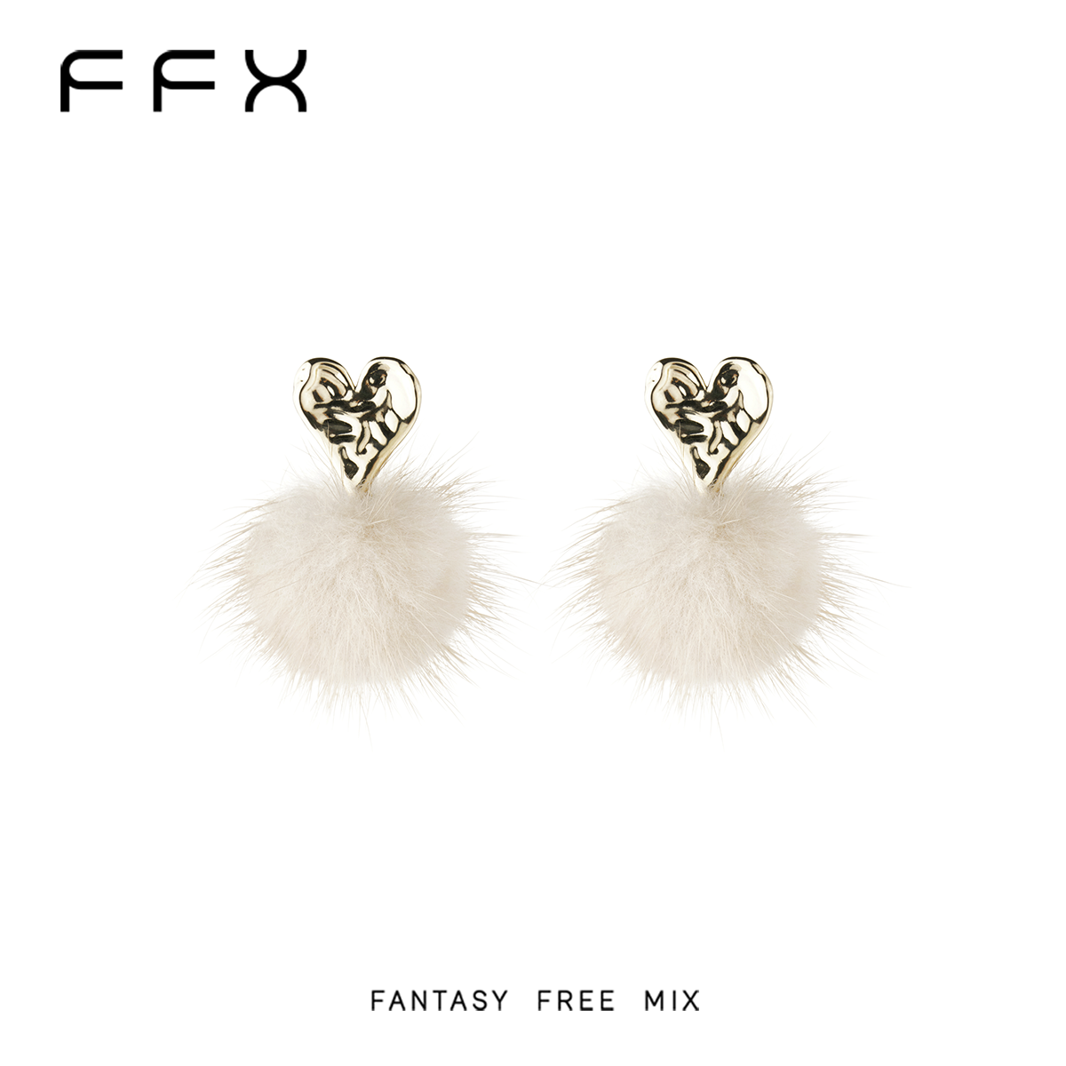 铜合金羽毛耳饰 FFX【爱心暖暖】秋冬貂毛毛茸茸氛围感爱心百搭耳钉