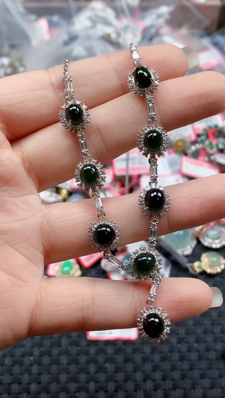 银S925镶嵌戒指翡翠天然A货缅甸翡翠