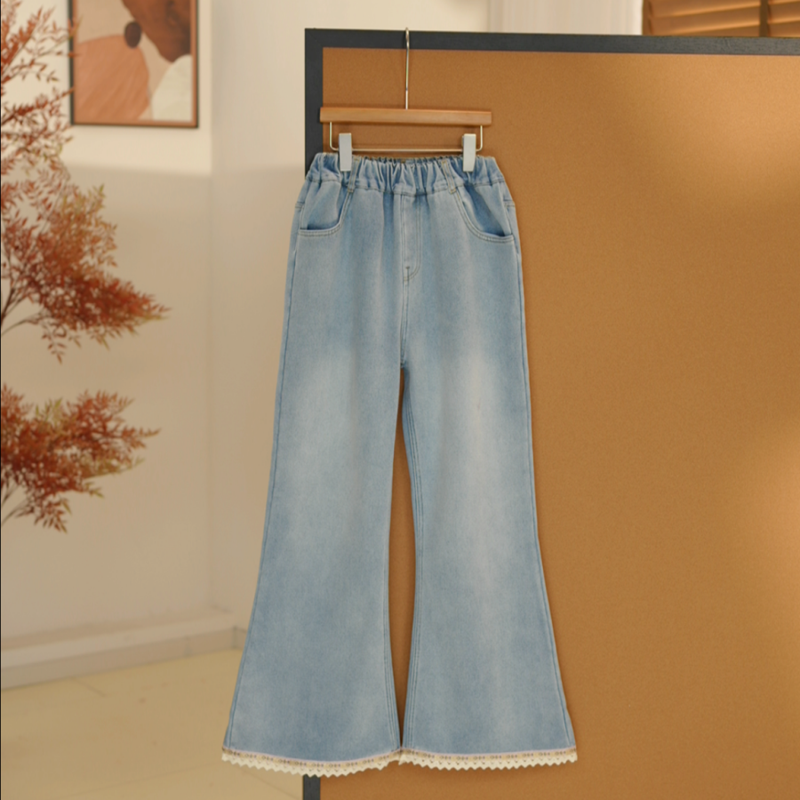 秋冬女大童加绒牛仔微喇裤百搭休闲时尚青少年必备-SW860