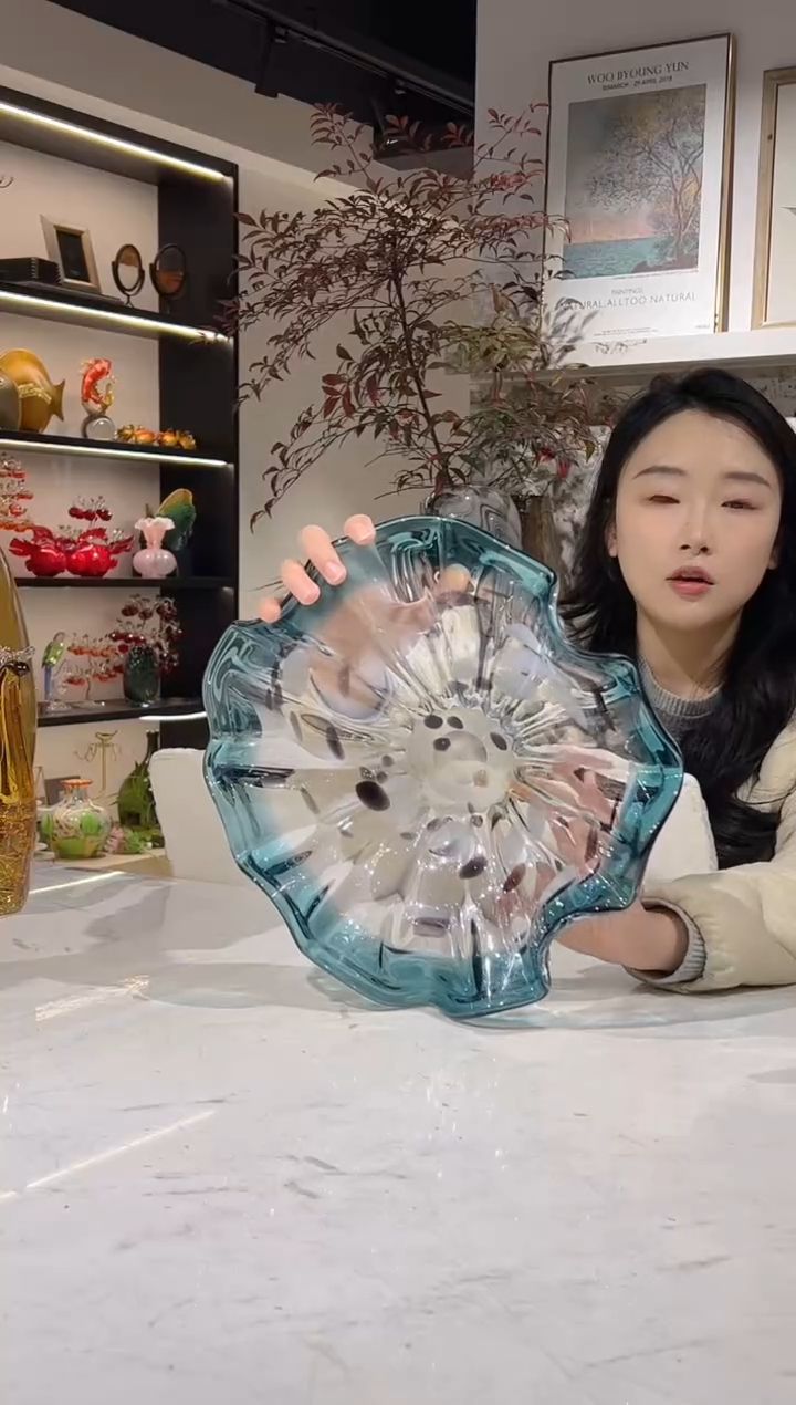 【闪购商品】琉璃蓝色荷叶果盘