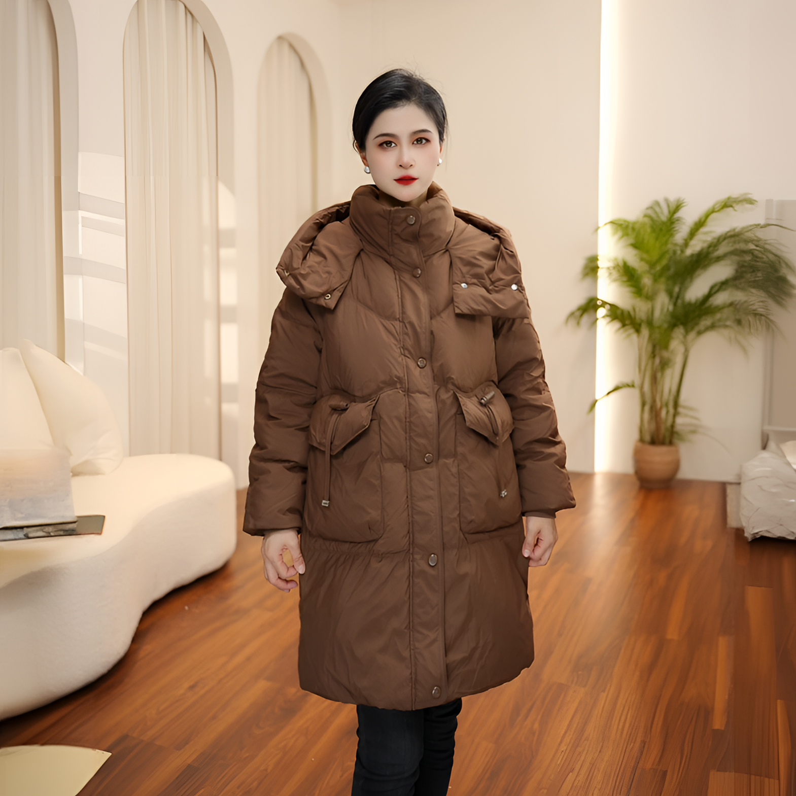 910冬加厚保暖外套中长款白鸭绒中老年羽绒服时尚妈妈装女