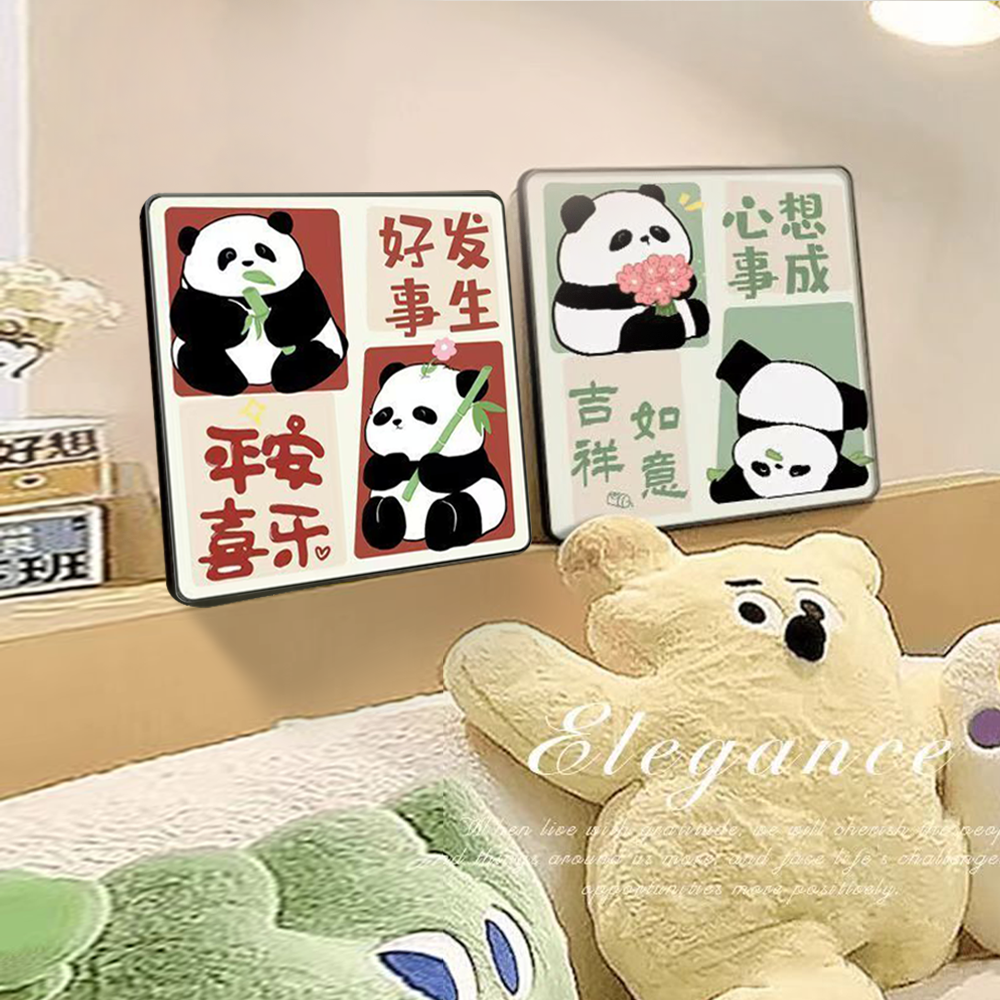 奶油风熊猫客厅装饰画卡通入户玄关桌面电视柜摆件画壁画卧室2020