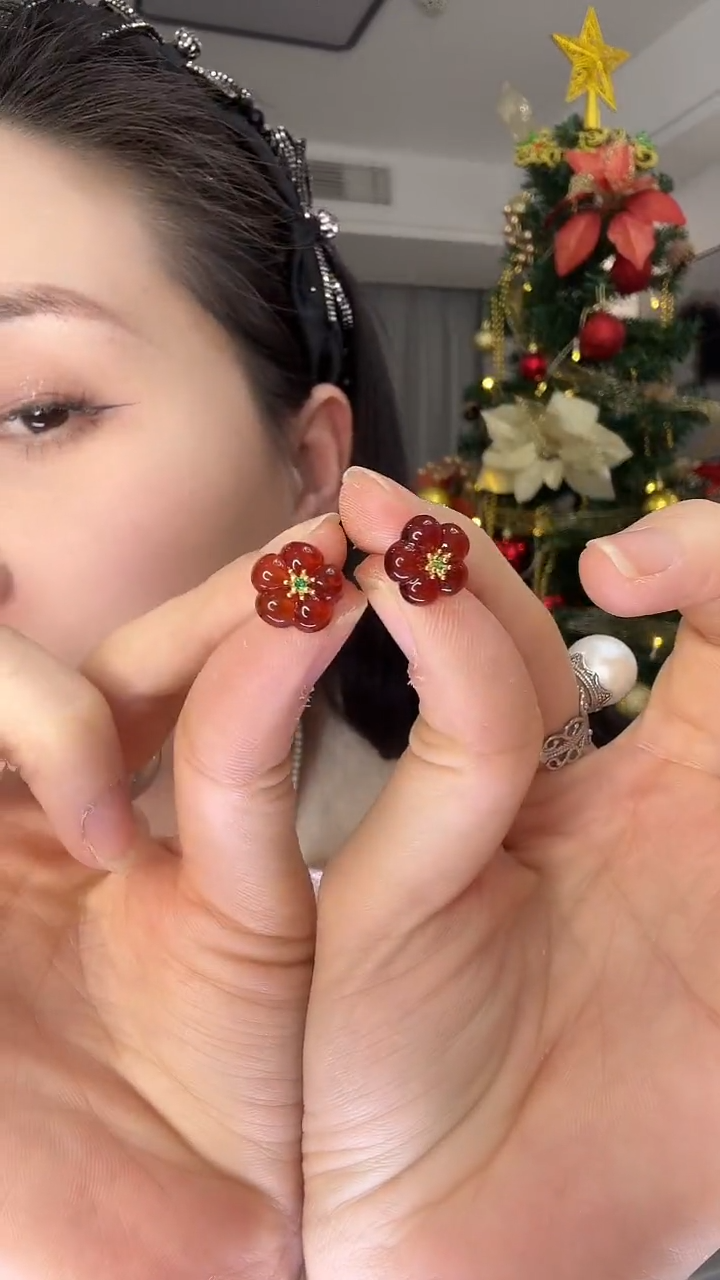 血珀未镶嵌耳饰血珀小花耳钉