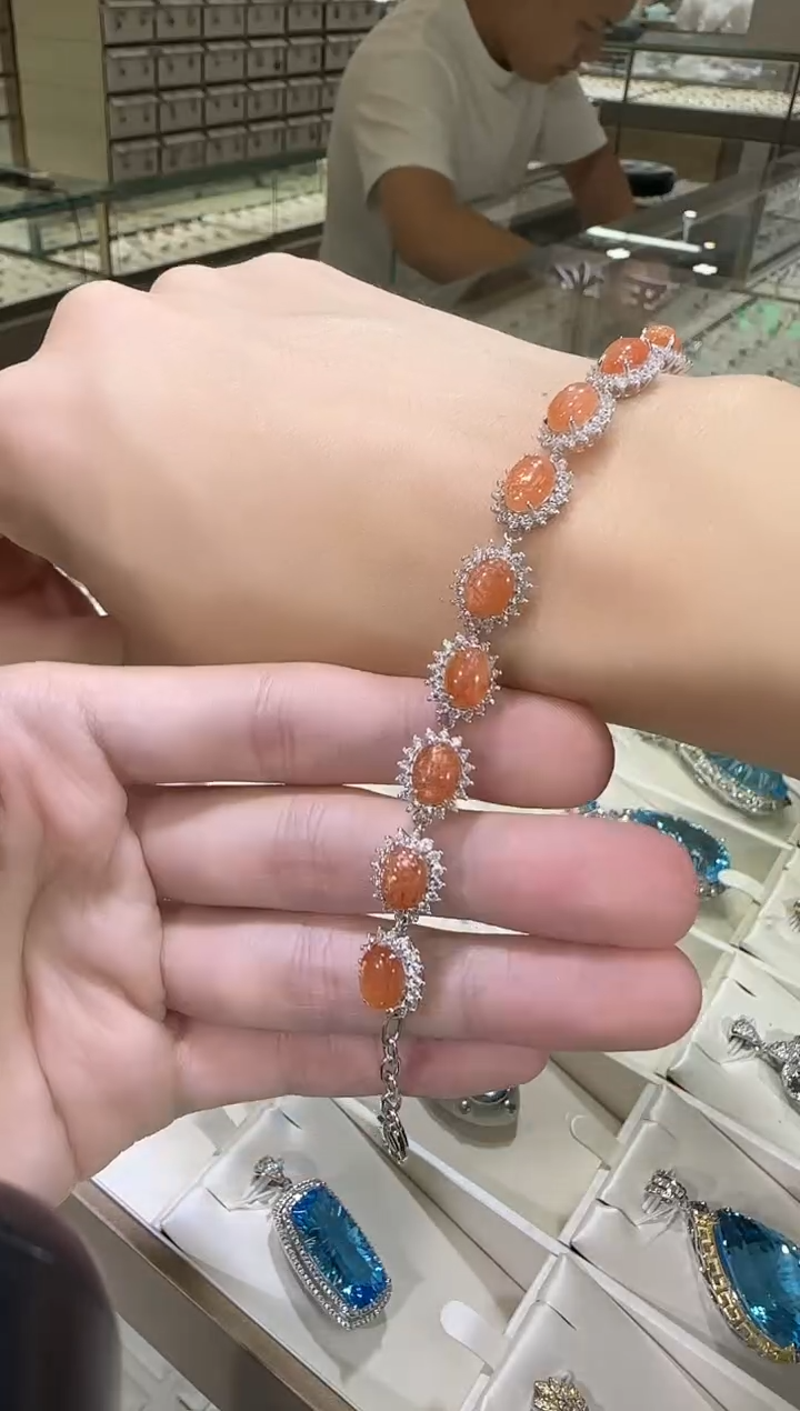 银S925镶嵌手链日光石金太阳高级款