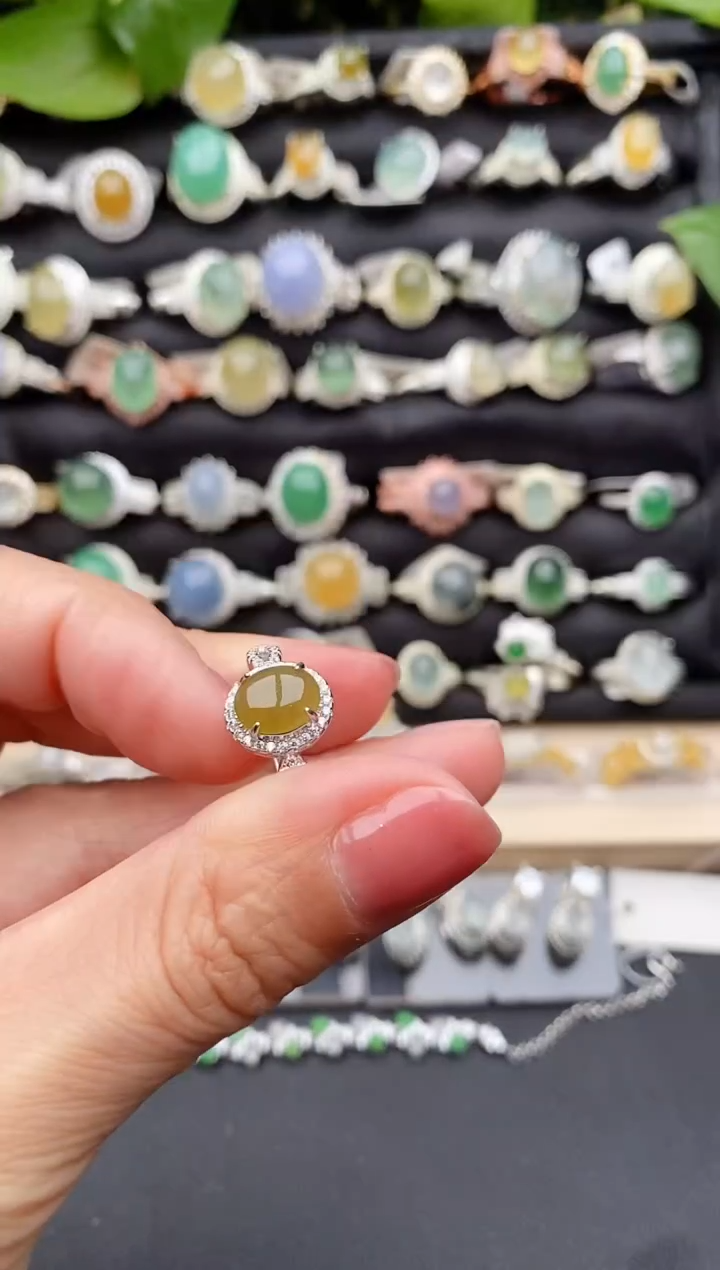 【闪购商品】翡翠戒指银S925镶嵌缅甸天然A货翡翠44   6-4