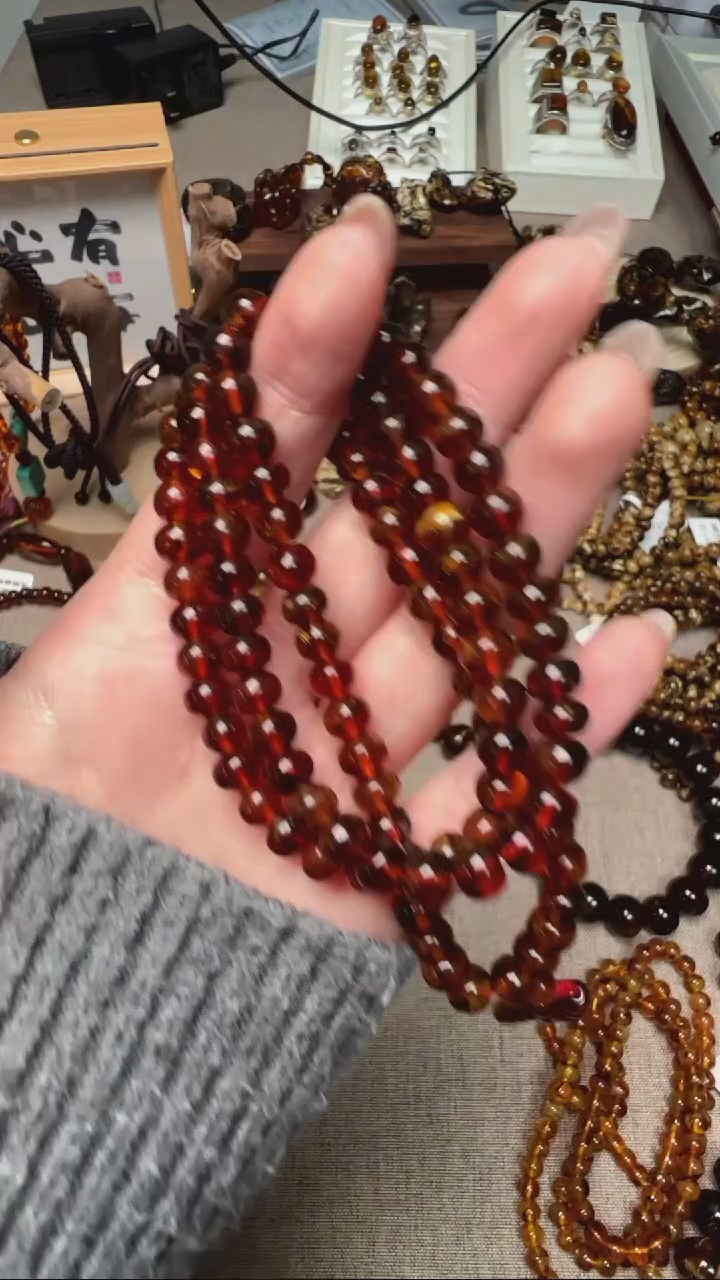 【闪购商品】琥珀手链未镶嵌抚顺琥珀6mm血珀项链