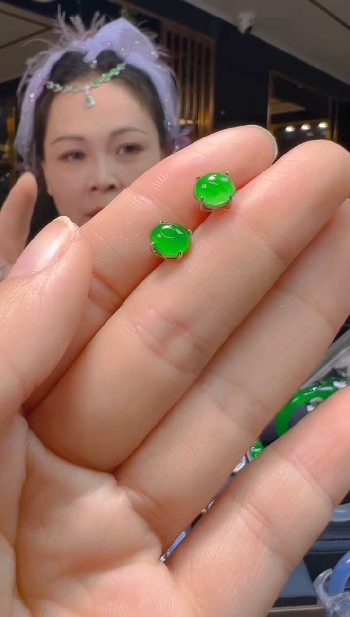 银S925镶嵌翡翠耳饰057(多样性发货发其一)