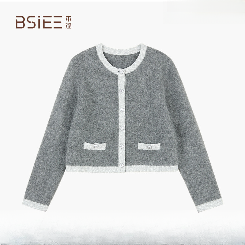 BSiEE本涩撞边毛衣开衫2025早秋新品宽松舒适针织上衣女E16112C02