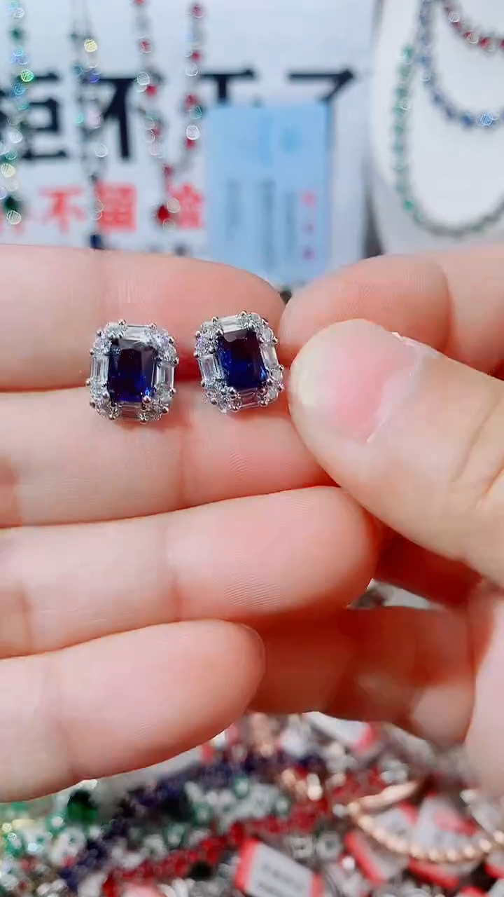 耳饰蓝宝石未镶嵌蓝宝石耳钉
