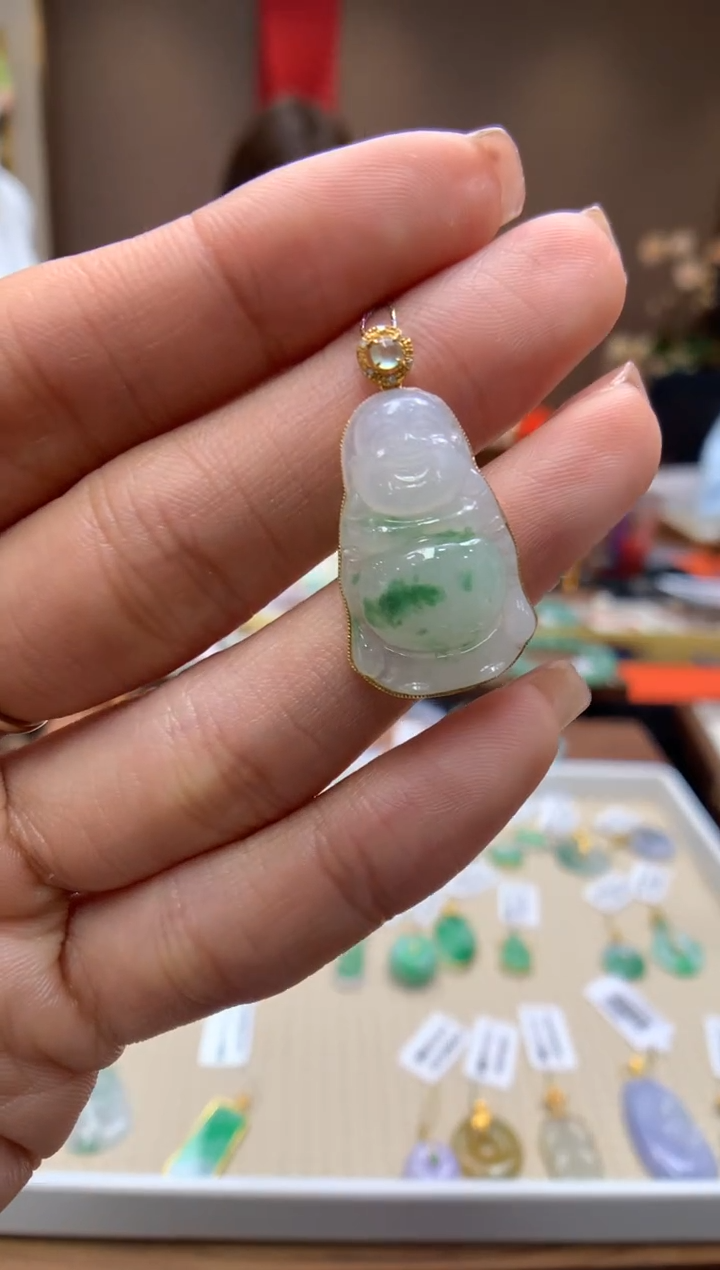 【闪购商品】翡翠颈饰18K金镶嵌佛公